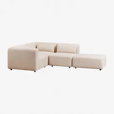 Sofá Modular De Canto Em L De 3 Peças Com Puff Fogler Tecido Pele De Borrego Bege Creme - Sklum