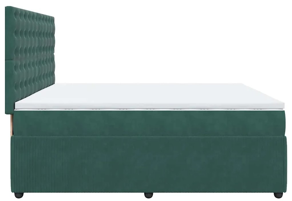Cama com molas/colchão 200x200 cm veludo verde-escuro
