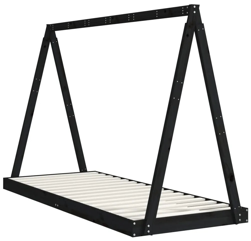 Estrutura de cama infantil 80x200 cm pinho maciço preto