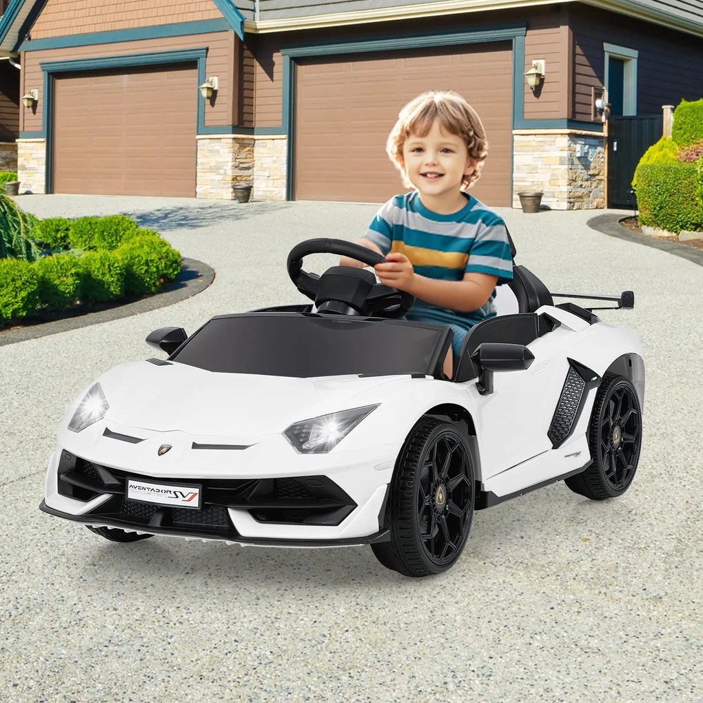 Carro elétrico Lamborghini 12V para crianças com controlo remoto 2,4G e faróis LED 3 a 5km/h  branco