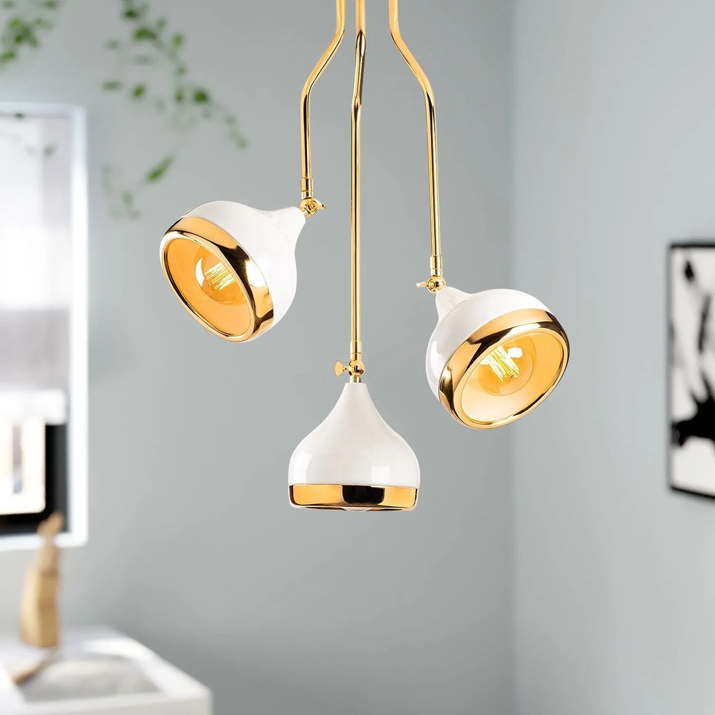 Candeeiro de Teto Yildo – Branco e Dourado – 50 x 50 cm