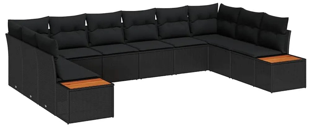 Conjunto de Sofá de Jardim vidaXL 10 Peças com Almofadas Preto Rattan