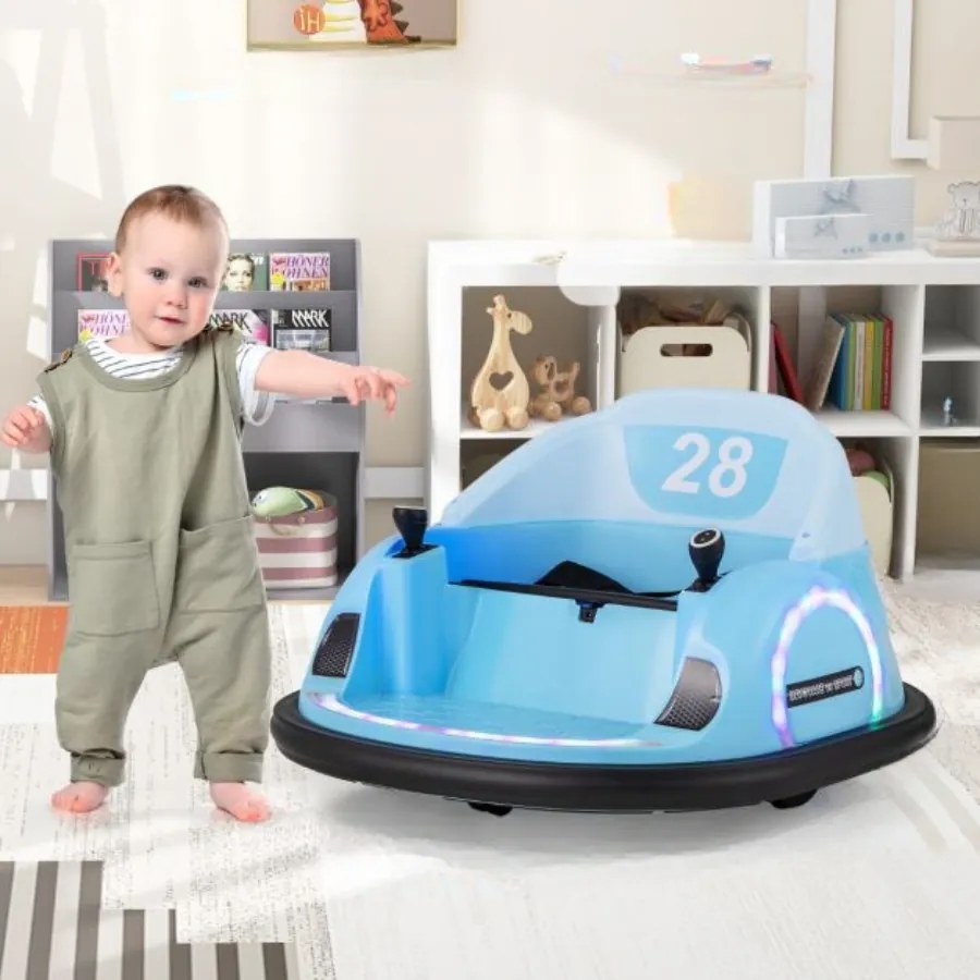 Carrinho de choques para crianças a bateria 6V  com luzes LED Ligação sem fios Música e som  360° Azul