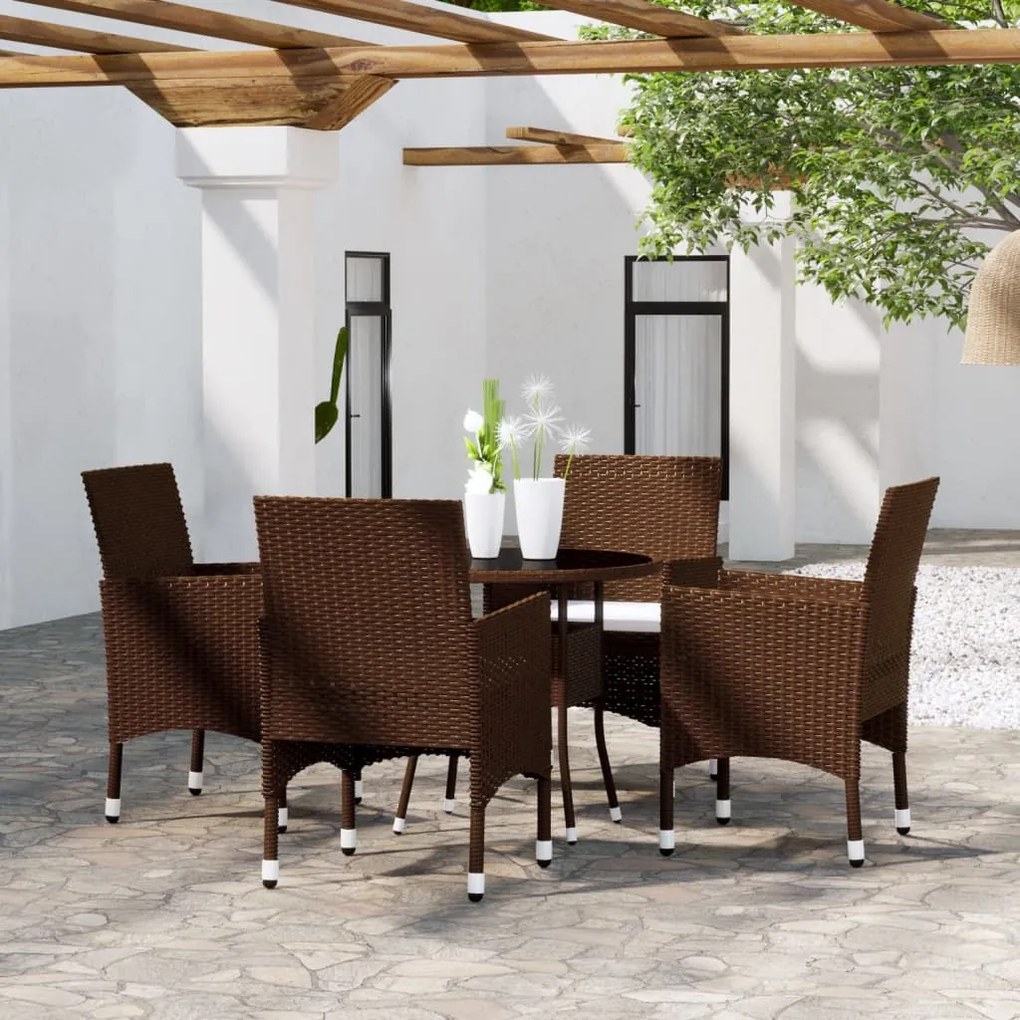 vidaXL 5 pcs conjunto de jantar para jardim vime PE castanho