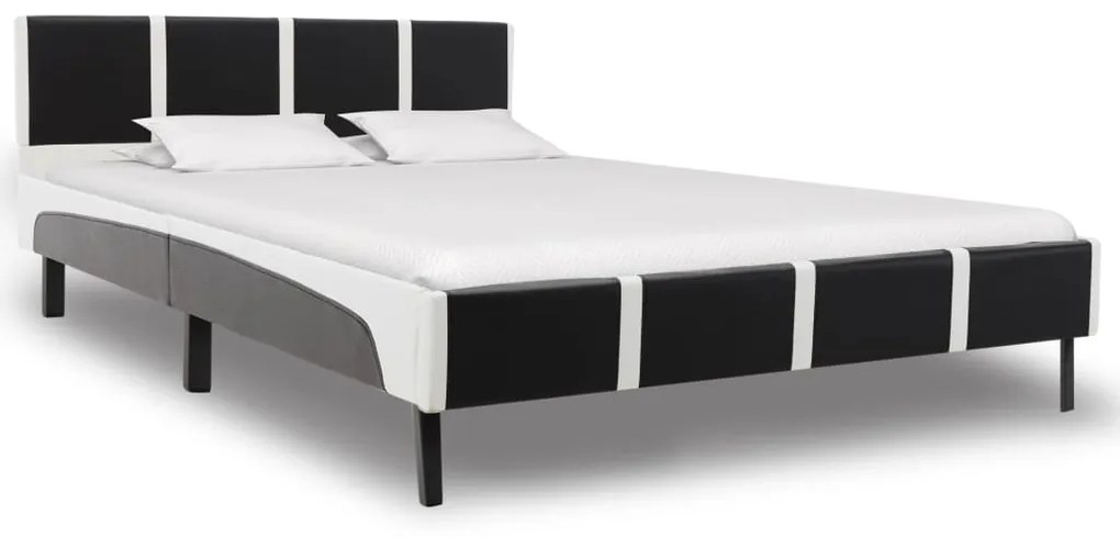 vidaXL Estrutura de cama 160x200 cm couro artificial preto e branco