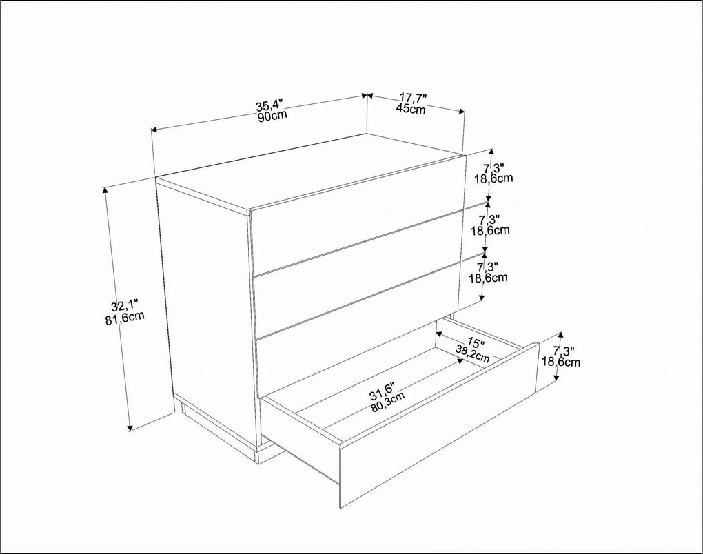 Cómoda Lines – Carvalho – 90 cm x 45 cm x 81,6 cm
