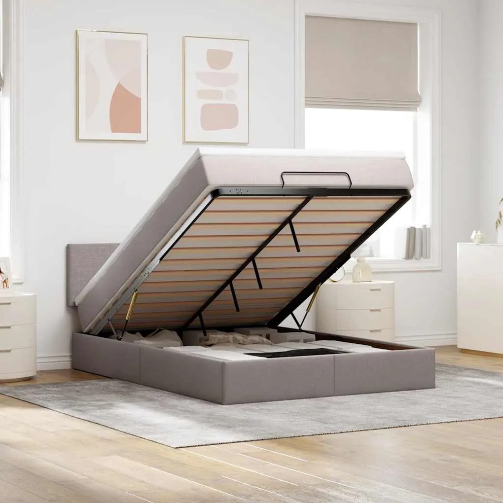 vidaXL Cama Otomana com Colchão &amp; LEDs Taupe 140x200 cm Tecido