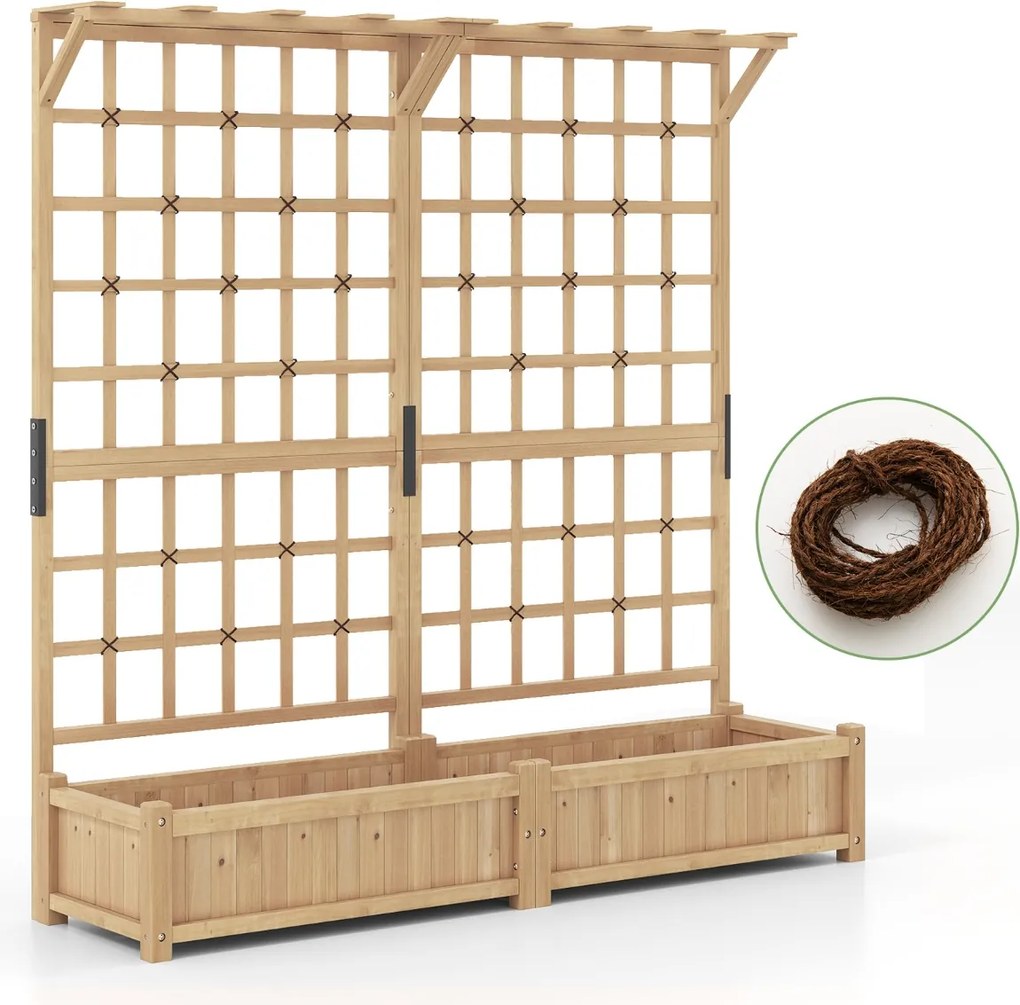 Floreira com treliça de madeira para jardim com telhado suspenso em treliça 2 caixas 180 x 48 x 183 cm Laranja