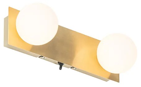 Candeeiro de parede dourado 28 cm IP44 2-luzes com interruptor - Cederic