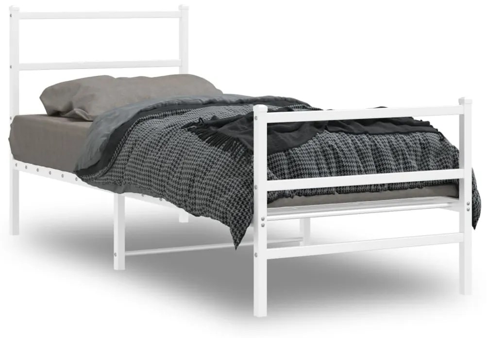 Estrutura de cama com cabeceira e pés 75x190 cm metal branco