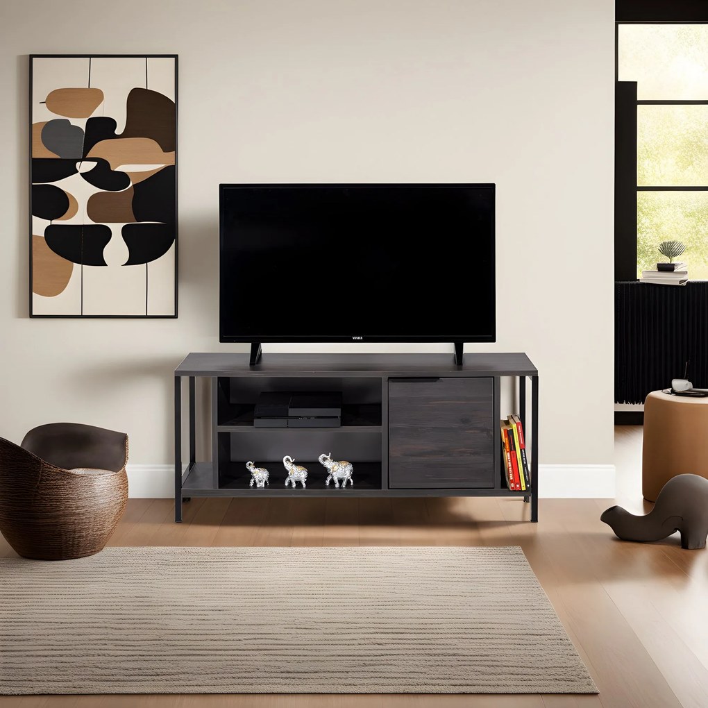 Móvel TV Bond – Castanho Escuro/Preto – 120 cm x 48 cm x 35 cm