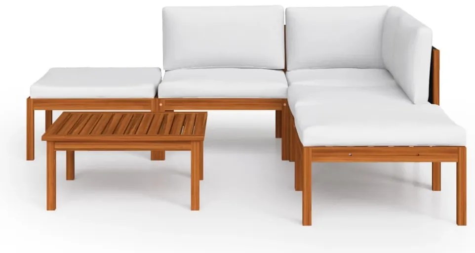 6 pcs conjunto lounge jardim c/ almofadões acácia maciça creme