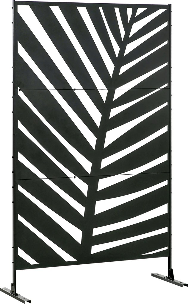 Biombo de 3 Peças Separador de Ambientes com Desenho de Folha de Bananeira Biombo para Exterior 122x45x198 cm Preto