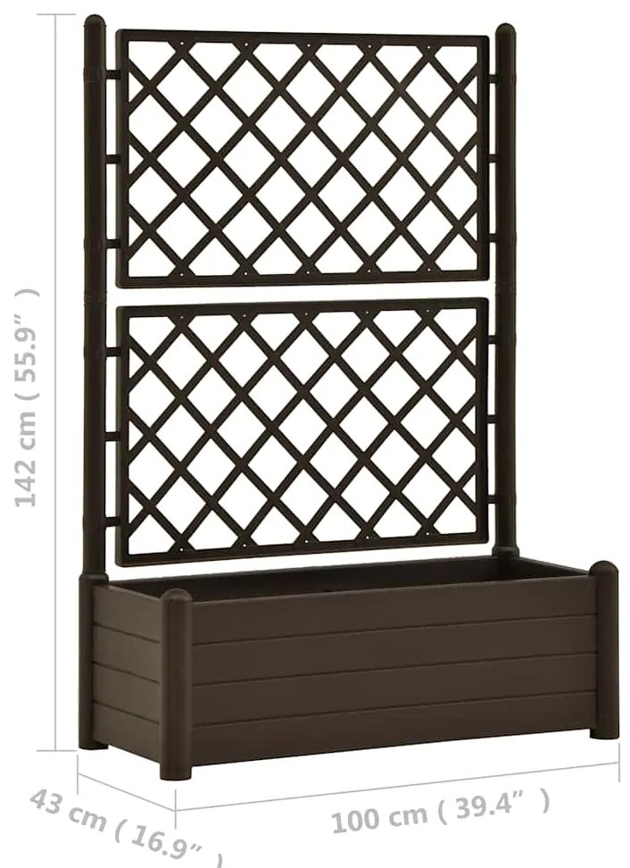 Vaso/floreira de jardim com treliça 100x43x142 cm PP cor moca