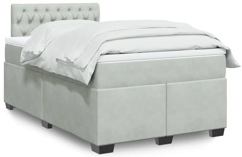 Cama boxspring c/ colchão 120x200 cm veludo cinzento-claro