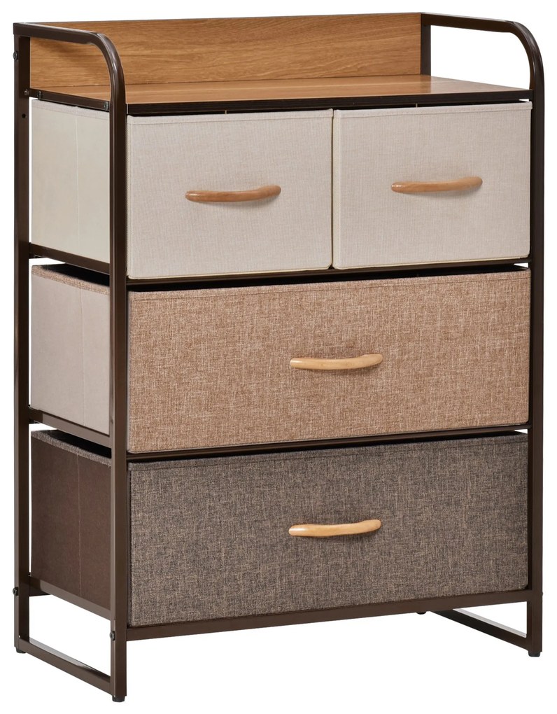HOMCOM Cómoda para Quarto com 4 Cestos Removíveis e Dobráveis Base Elevada Móvel de Armazenamento 58x29x78,5 cm Multicor | Aosom Portugal