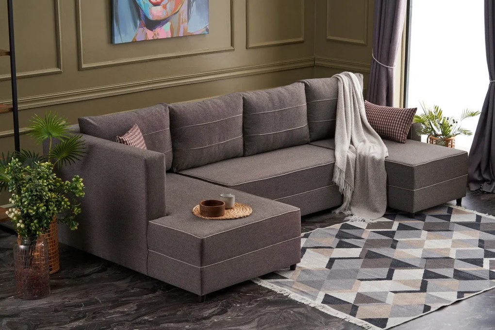 Sofá-cama de canto Ece – Castanho – 315x88x160 cm