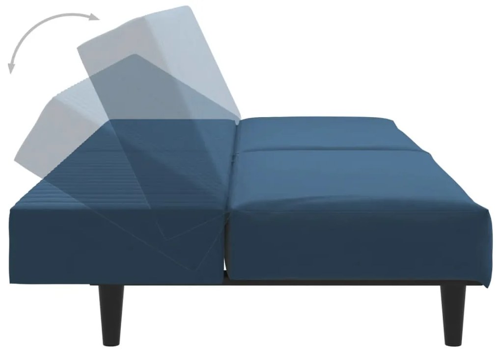 Sofá-cama de 2 lugares veludo azul