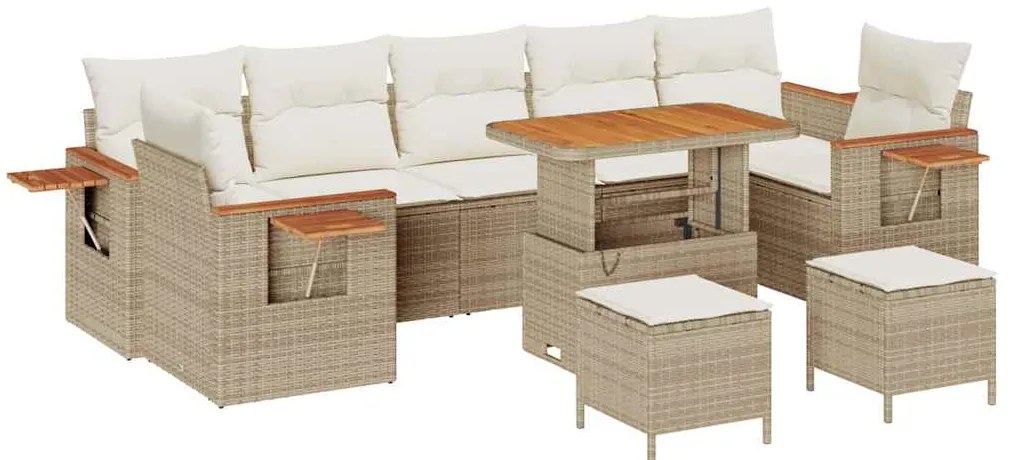 Conjunto de Sofá de Jardim vidaXL 10 Peças com Almofadas Bege Poliratt
