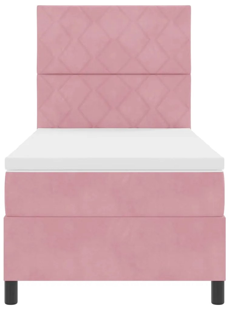 Cama Box com Colchão &amp; LED Rosa 90x190 cm de Veludo