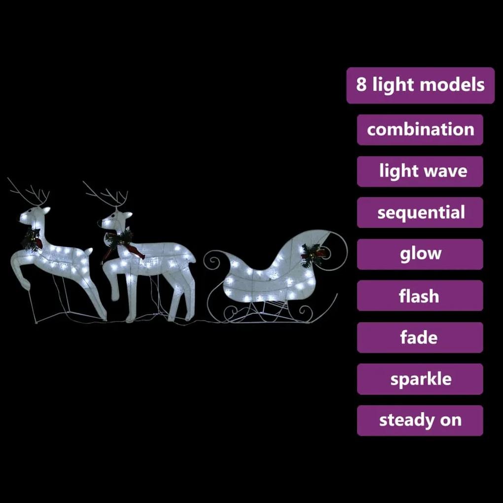 Decoração de Natal renas/trenó p/ exterior 60 luzes LED branco