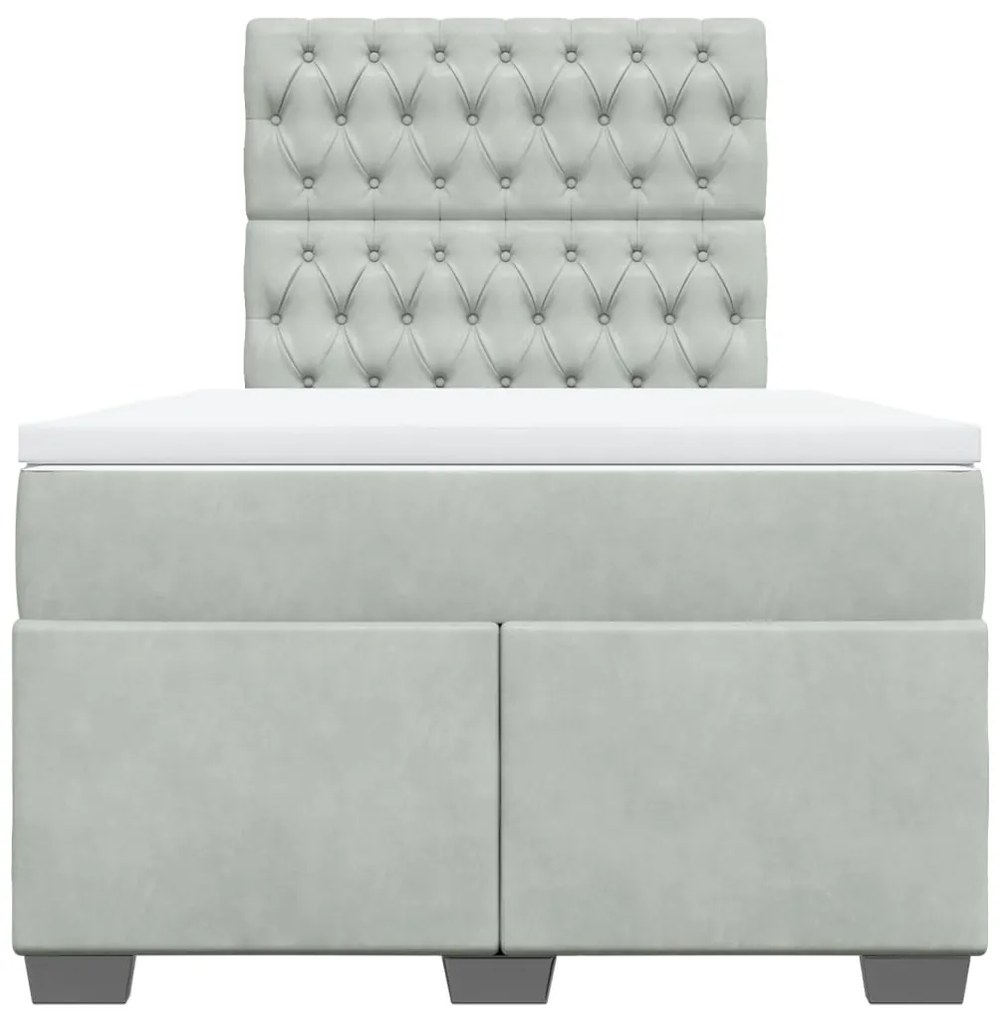 Cama boxspring c/ colchão 120x200 cm veludo cinzento-claro