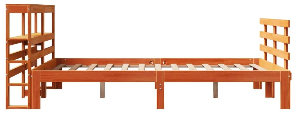 Estrutura cama c/ cabeceira 160x200cm pinho maciço castanho-mel