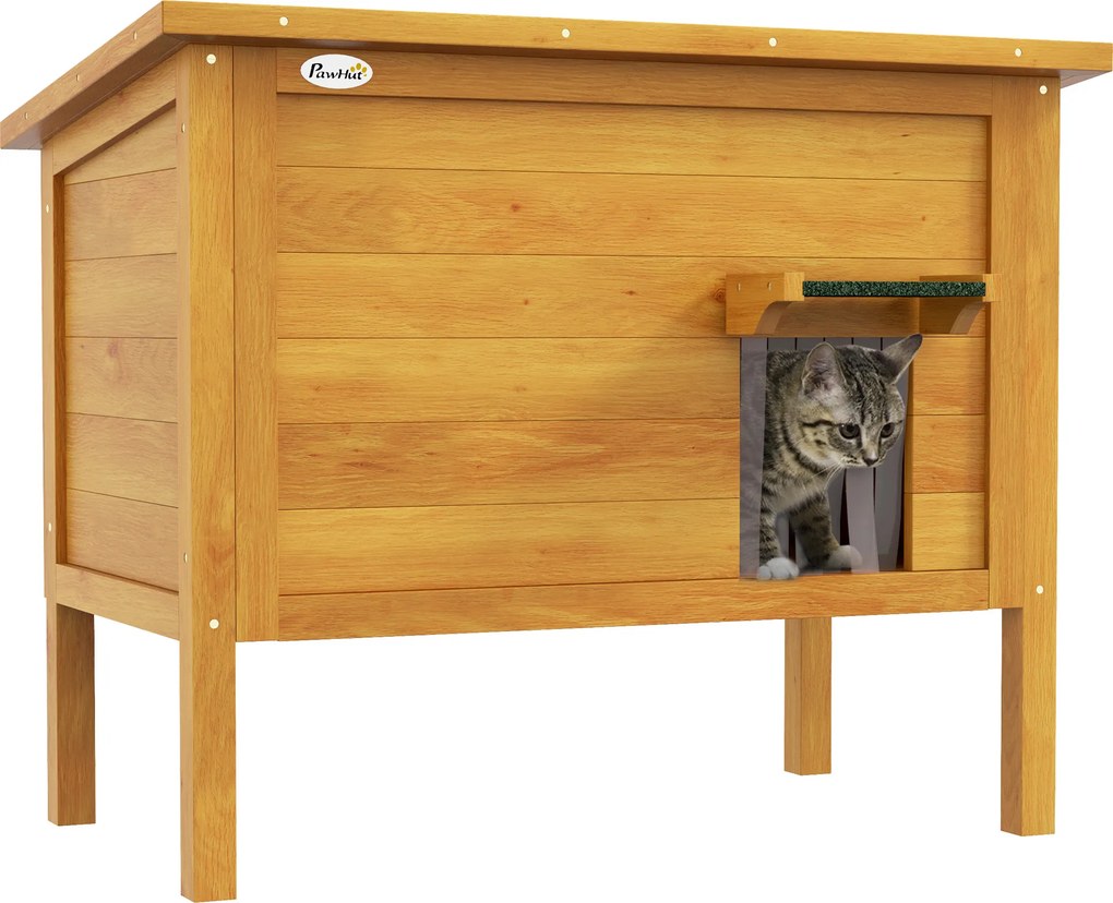 Casinha para gatos, exterior em madeira elevada com teto basculante e isolamento, 85 x 50 x 68,5 cm