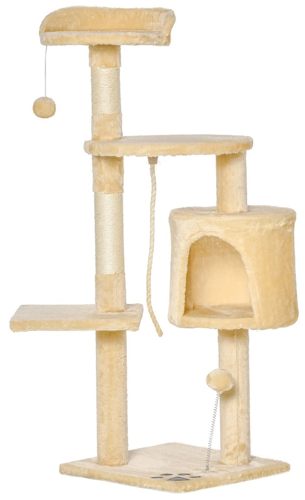 PawHut® Árvore de gato com plataformas Cabines Bolas de jogo bege 40x4