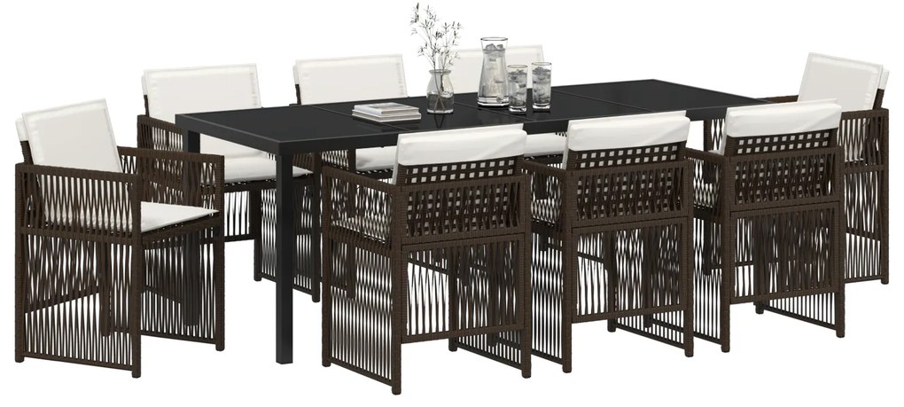 Conjunto de Jantar de 9 Peças vidaXL com Almofadas Castanho Vime Sinté