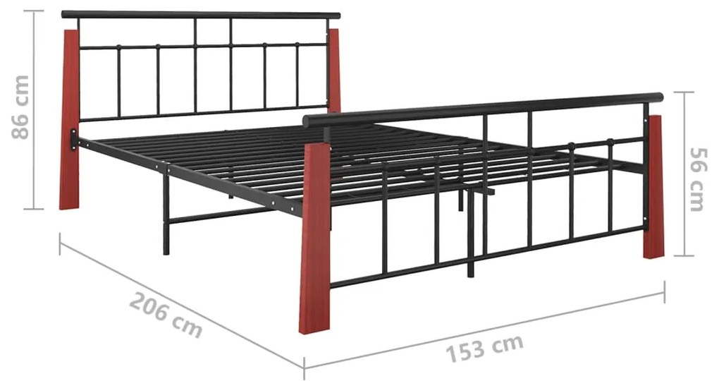 Estrutura de cama 140x200 cm metal/madeira de carvalho maciça