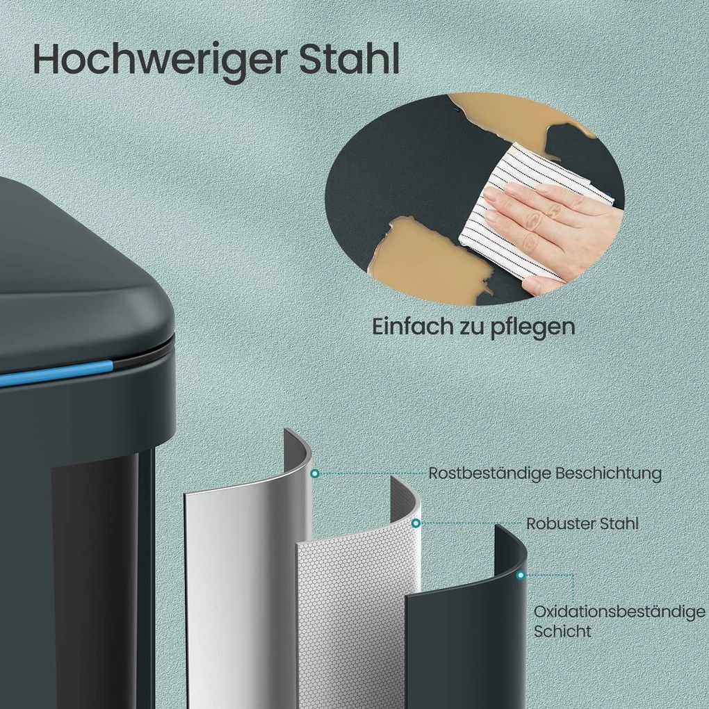 Caixote do lixo com 2 compartimentos 44,4 x 40,8 x 60,2 cm verde acinzentado