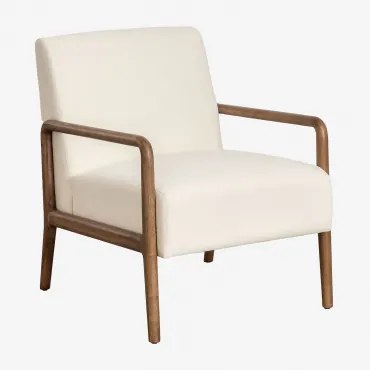 Poltrona Em Madeira De Borracha Maylene Tecido Creme Bege - Sklum