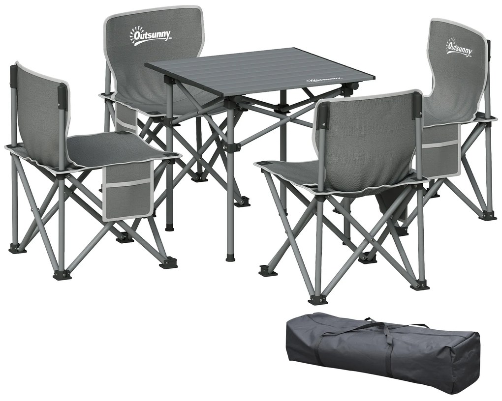 Conjunto de Mesa e Cadeiras de Campismo Dobráveis e Portáteis Inclui 1 Mesa 55x51x50 cm e 4 Cadeiras 36x36x57 cm Cinza Escuro