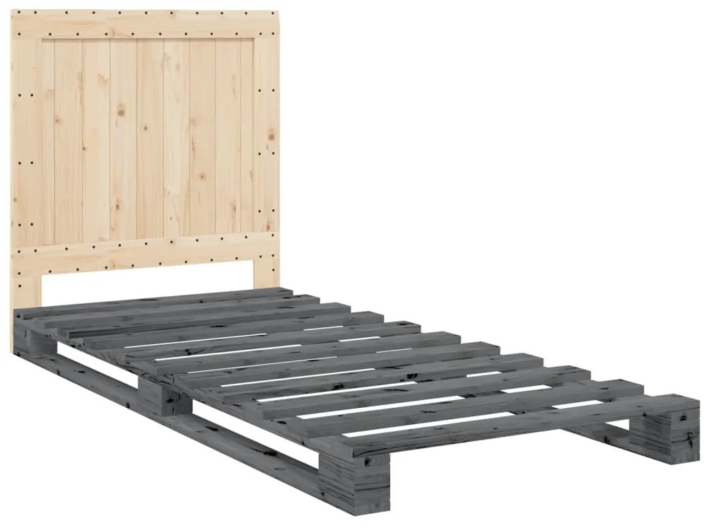 Estrutura de cama com cabeceira 90x200 cm pinho maciço cinzento