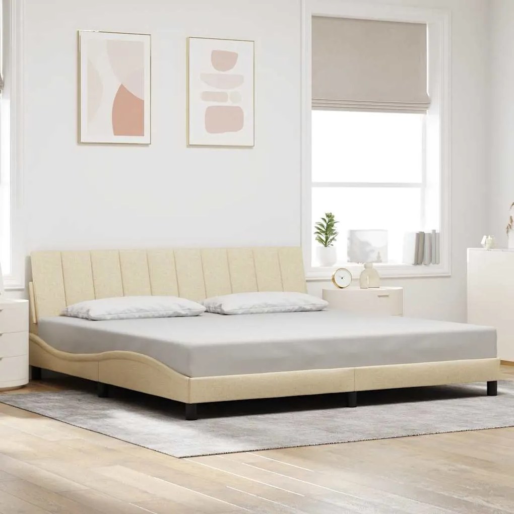 vidaXL Estrutura de cama sem colchão Hanko 200x200 cm tecido cor creme