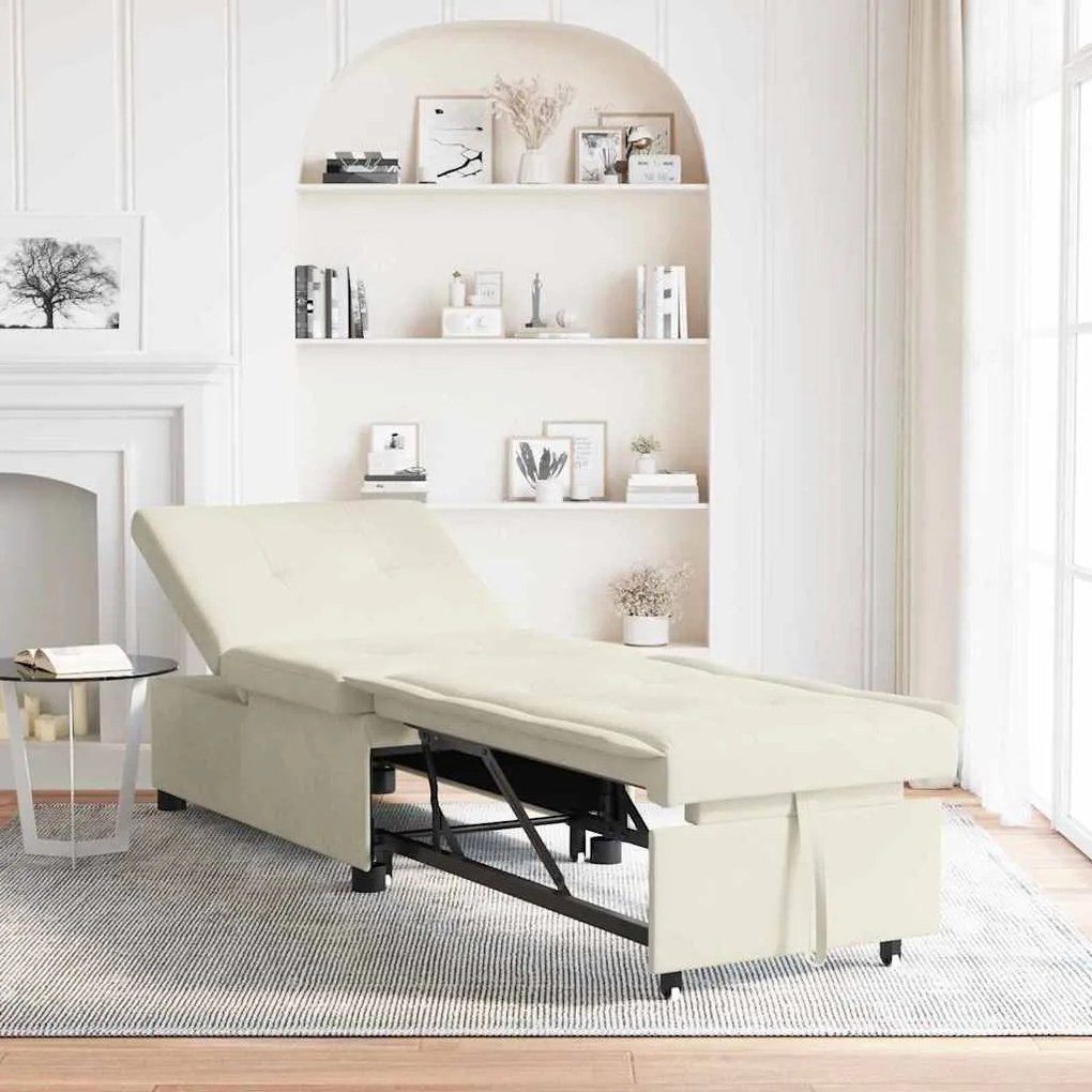 vidaXL Sofá-Cama 3 em 1 Pull-Out Creme Veludo