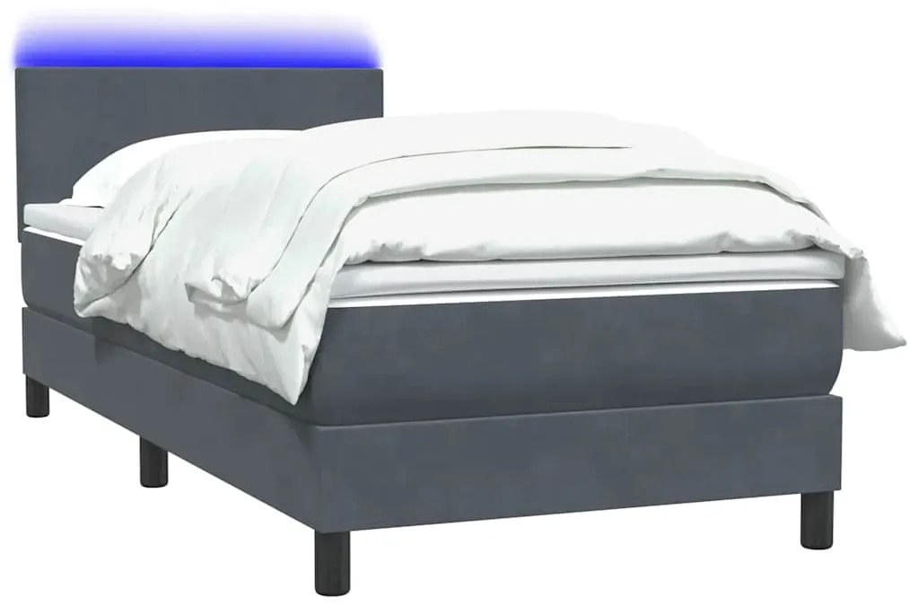 Cama com molas/colchão cinza-escuro 80x220 cm veludo