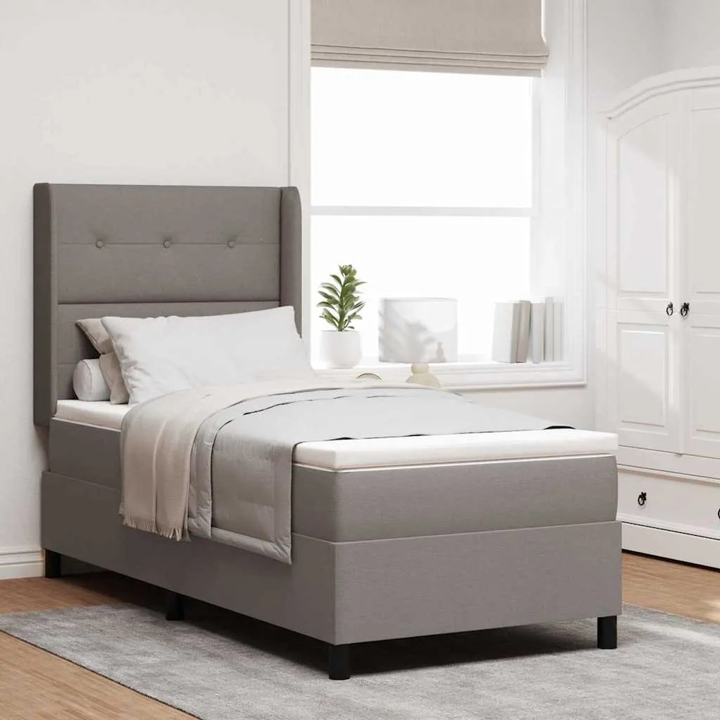 vidaXL Cama com estrado e colchão Taupe, 90x190 cm, tecido