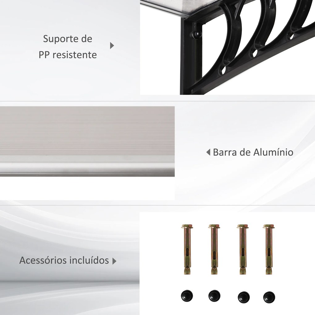 Marquise de Proteção para Portas e Janelas Contra Sol e Chuva Telhado de Proteção com Desenho Moderno 150x90x25 cm Transparente e Preto