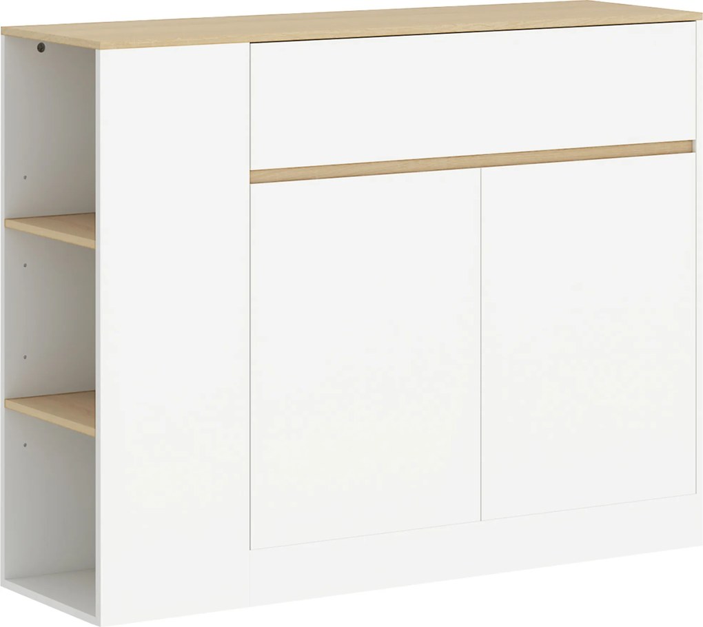 HOMCOM Aparador Grande Compartimento de Armário 3 Prateleiras Gaveta 105x30x81,5 cm Branco Natural | Aosom Portugal