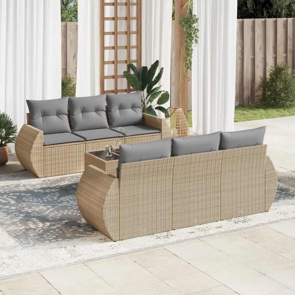 vidaXL 7 pcs conjunto de sofás p/ jardim com almofadões vime PE bege