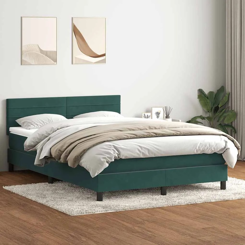 vidaXL Cama com molas/colchão 160x220 cm veludo verde-escuro