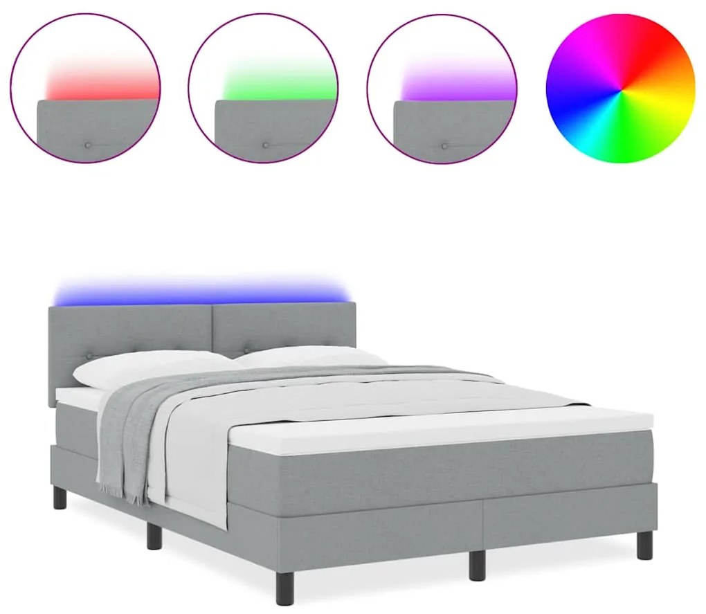 Cama Box com Colchão e Luz LED Cinza Claro 140x200 cm Tecido