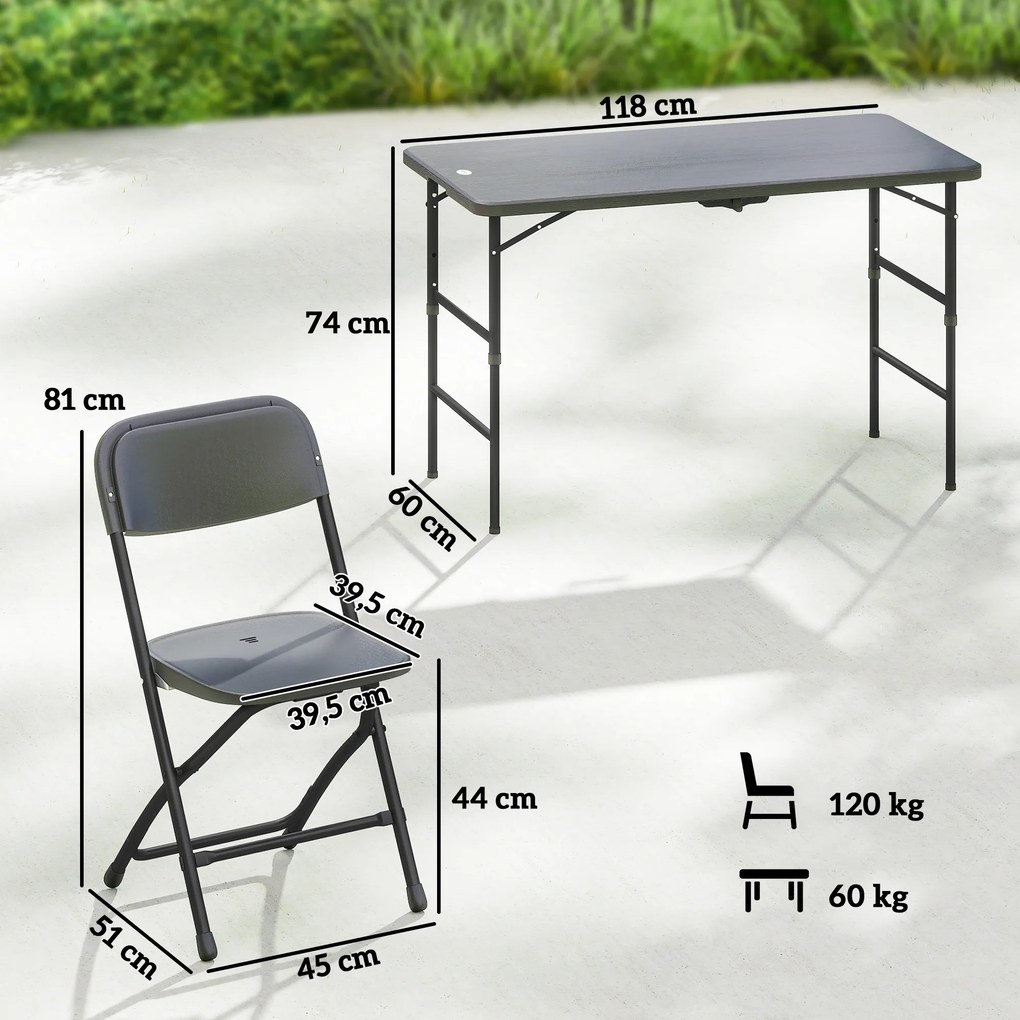 Conjunto de Mesa e Cadeiras de Jardim com Mesa Dobrável Ajustável de 55 a 74 cm e 4 Cadeiras Dobráveis para Terraço Cinzento