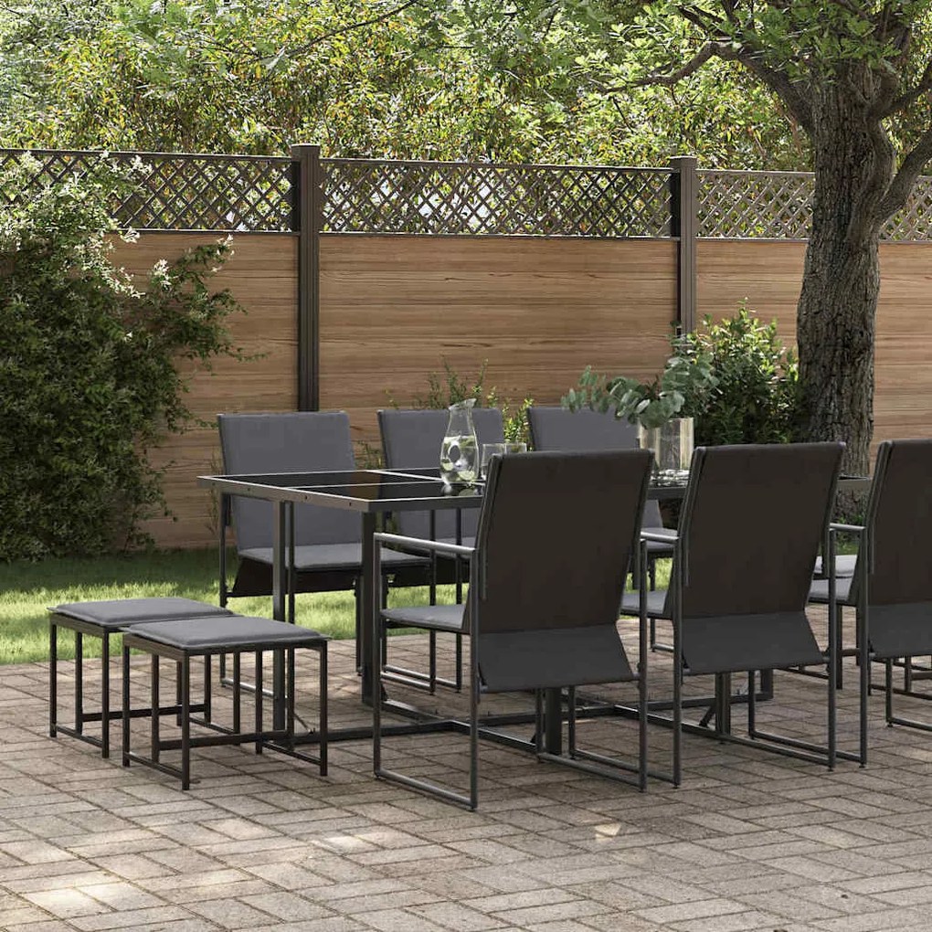 Conjunto de Jantar para o Jardim com 13 Peças e Almofadas em Aço e Tex