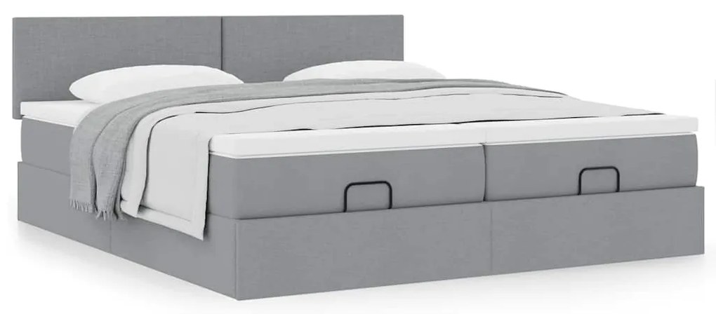 Estrutura de cama otomana com colchões tecido cinzento claro
