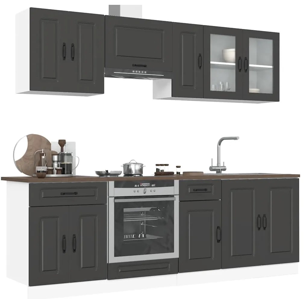 vidaXL 8 peças armário de cozinha conjunto Kalmar preto