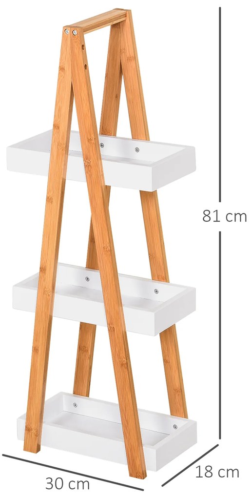 Estante de Bambú para Casa de Banho com 3 Prateleiras de Armazenamento Móvel Organizador para Cozinha Sala de Estar Lavanderia 30x18x81cm Madeira e Br