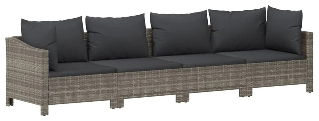 5 pcs conjunto lounge de jardim c/ almofadões vime PE cinzento